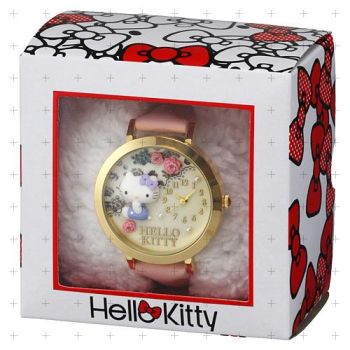 Hello Kitty Crystal Bezel Deco Watch Wristwatch Classic Rose Pink Synthetic Leather