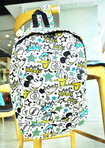 Disney Mickey Donald Duck Graffiti Canvas Backpack Rucksack School Bag Pocket