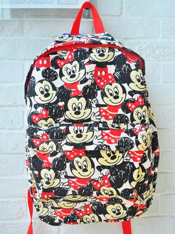 Disney Mickey Minnie Graffiti Canvas Backpack Rucksack School Bag Zip Pocket Red