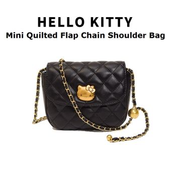 Hello Kitty Mini Quilted Flap Chain Shoulder Bag Ladies Bag BLACK / WHITE