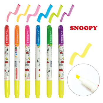 Peanuts Snoopy Highlighter Fluorescent Marker Pen 6 PC Pack Double-Head