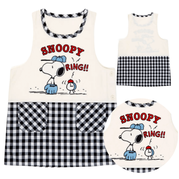 Peanuts Snoopy Women Apron Tunic Type 2 Pockets for Cooking Kitchen Craft Gardening Yellow Check Gift