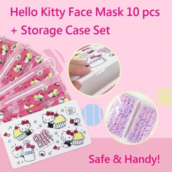 Sanrio Hello Kitty Disposable Face Masks 10 PCS + Storage Case Set