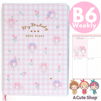 2024 Diary My Melody B6 Weekly Planner BLOCK TYPE Notebook Schedule Book Agenda w/ BONUS GIFT