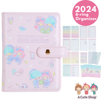 2023- 2024 Little Twin Stars 6-Rings Personal Organizer Compact Planner Schedule Book Agenda PINK