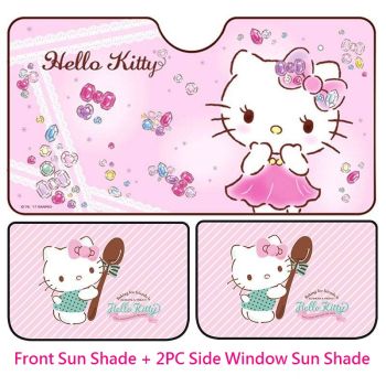 Hello Kitty Pink Diamond Car Windshield Front Sun Block + Side Window Sun Shade Set Shield Car Accessories