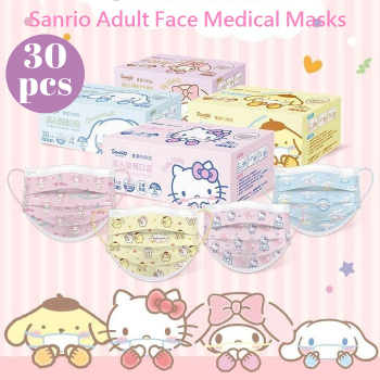 30 Pcs Hello Kitty My Melody Pompom Purin Cinnamoroll Disposable Face Medical Mask 100% Taiwan Made Anti-Dust Filter Breathable 3 Layers 