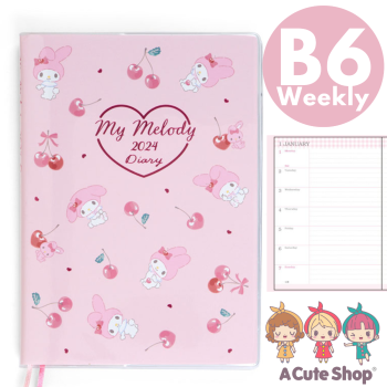 2024 My Melody B6 Weekly Planner LINED TYPE Diary Notebook Schedule Book Agenda PINK w/ BONUS GIFT
