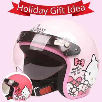 Holiday Gift Ideas Vintage Hello Kitty Women Girls Pink 3/4 Motorcycle Helmet Open Face Half Helmet For Bike Cruiser Chopper Moped Scooter Ribbon