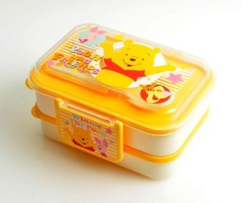 Disney Winnie the Pooh Bento Lunch Box 2 Layers w/ Tableware Yellow