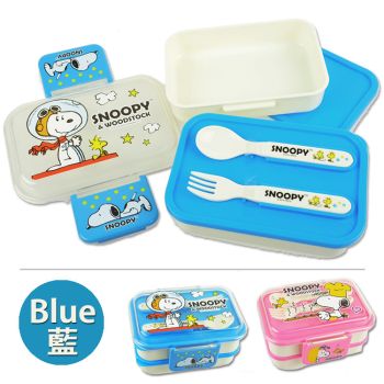 Peanuts Snoopy and Woodstock Bento Lunch Box 2 Layers Include Tableware BLUE