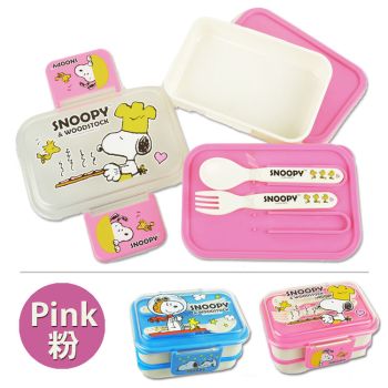 Peanuts Snoopy and Woodstock Bento Lunch Box 2 Layers Include Tableware Pink