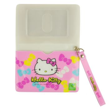 Hello Kitty ID Card Holder Tickets Pass Bag Strap Pink Face B