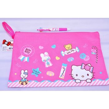 Hello Kitty File Document Bag Zipper Candy w/Bonus Gift 4-Way Pen Back To School 