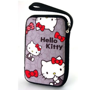 Hello Kitty Hard Drive Pouch Bag W/ String Ribbon Gray Sanrio