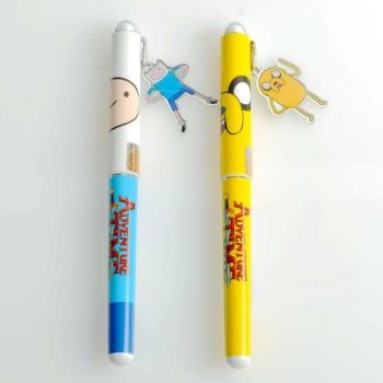 2 PCS Adventure Time Ballpoint Ink Pen w/ Charm Jake & Finn 