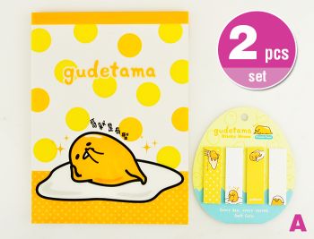 Gudetama Letter Pad + Sticky Memo Notes Memo Pad 2Pcs Set Yellow Dot Sanrio A