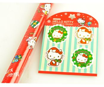 Hello Kitty Christmas Decoration Packing Paper + Gift Wrap Stickers 2Pcs Set 