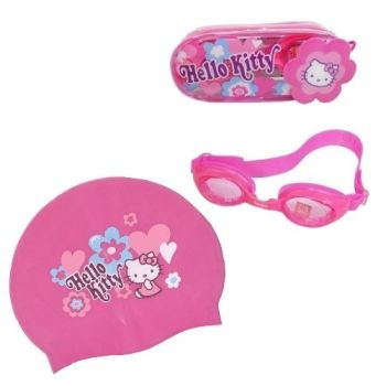 Hello Kitty Kid Silicone Swim Cap Swimming Goggles Anti-frog UV Protection Sanrio