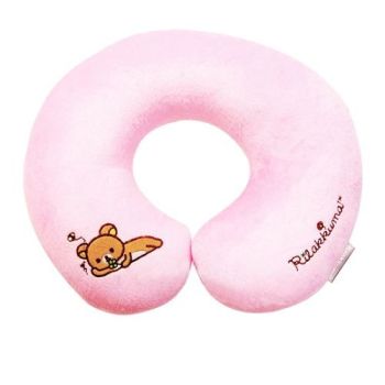 San-X Rilakkuma Travel Pillow Car Neck Cushion Clover Pink