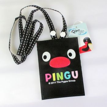 Pingu ID Card Holder Neck Strap Bag Face Black