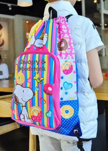 Peanuts Snoopy Drawstring Backpack w/ Front Pocket Rucksack School Bag cake #3