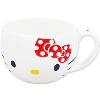 Hello Kitty Soup Cup Mug Porcelain Pottery Polka Dot Ribbon Japan Exclusive