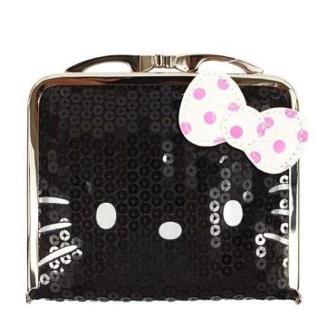 Hello Kitty I.D. Card Pouch Case Sequin Black Sanrio Japan Exclusive