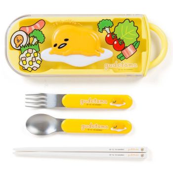 Gudetama Lunch Tableware Spoon Chopsticks Fork Utensils Set in Case 3D Pattem