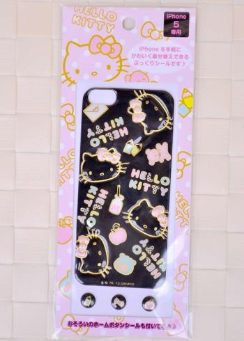 iPhone 5 Back Cover Sticker Button Sticker Hello Kitty Embossed Black
