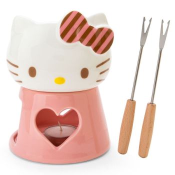 Hello Kitty Ceramic Chocolate Fondue Pot and Dipper Set Pink Made in Japan