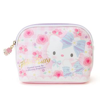 Hello Kitty Cosmetic Bag Zipper Pouch Clutch Bag PU Leather (Flower Ribbon)