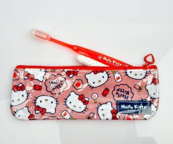 Hello Kitty Travel Toothbrush Tooth Paste Set w/ Pouch Red Sanrio 