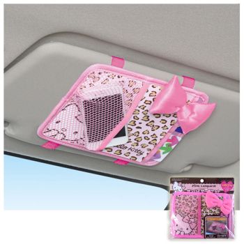 Hello Kitty Ribbon Sun Visor Pocket for Car Pink Leopard Sanrio