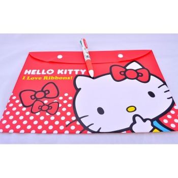 Hello Kitty Book Storage Bag File Document Bag Red w/ Bonus Pen Back-To-School