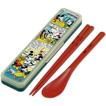 Disney Mickey Tableware Spoon and Chopsticks Set in Case Japan