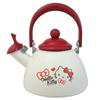 Hello Kitty Enamel Stove Top Whistling Tea Kettle Heart Red Sanrio
