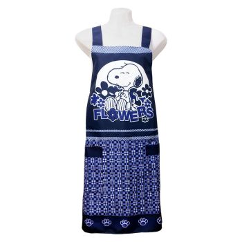 Peanuts Snoopy Women Polyester Apron Cooking Kitchen Craft Apron Flowers Navy Blue 