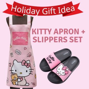 Holiday Gift Set Hello Kitty & Tiny Chum Women Polyester Apron + Kitty Women's Girls' Sandals Slippers Set