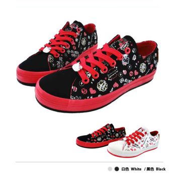 Hello Kitty Women's Girl's Canvas Shoes Logo Graffiti Style Black #914106