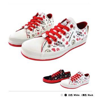 Hello Kitty Women's Girl's Canvas Shoes Logo Graffiti Style White #914106