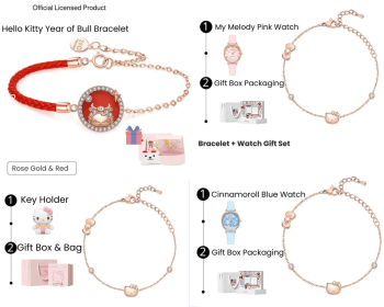Hello Kitty Rose Gold Titanium Steel Bracelet + Watch Variety Gift Box Set Charm Minimalist