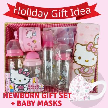 Holiday Gift Idea Hello Kitty New-Born Assorted Baby Feeding Bottle Gift Set + Baby Masks 30Pcs