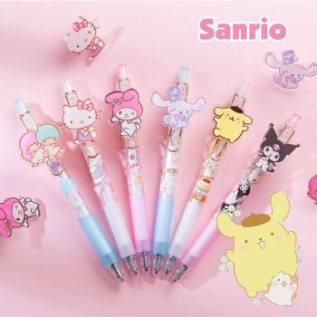 Sanrio Hello Kitty My Melody Kuromi Pompom Purin Little Twin Stars Cinnamoroll Quick-Dry Gel Pen 6PC Set Black Ink 0.5MM