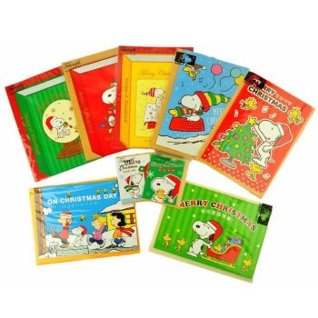 Peanuts Snoopy Christmas Holiday Assortment Cards 3D Stand 7Pcs Set + 2 Mini Bonus Cards 