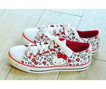 Hello Kitty Women's Girl's Canvas Shoes Leopard Graffiti Style White