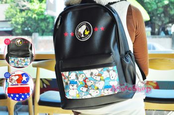 Snoopy PV Leather Backpack Rucksack School Bag Graffiti Black