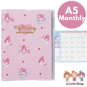 2022 - 2023 Little Twin Stars A5 Monthly Planner Schedule Book Datebook Pink Sanrio Japan