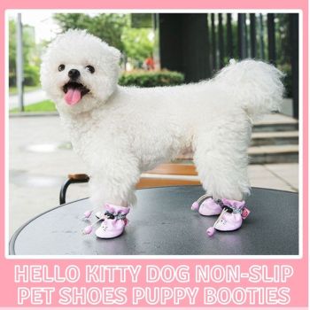 Hello Kitty Dog Non-Slip Pet Shoes Puppy Booties with Reflective Strips for Middle and Small Dogs