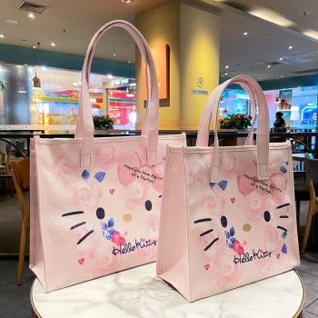 Hello Kitty Pink Flower PU Tote Bag with Shoulder Strap Handbag Shoulder Tote Bag Large Capacity  Commuten & Shopping  